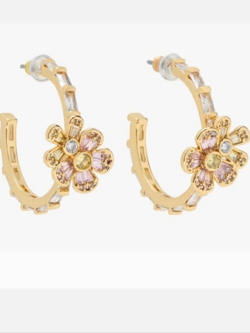 NWT Kate Spade Fleurette Hoops, Floral Gold and Pink Hoop Earrings Elegant flora